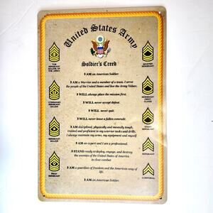 US Army Soldiers Creed Tin Sign 12×8 Military Emblem Vintage Metal Wall Decor